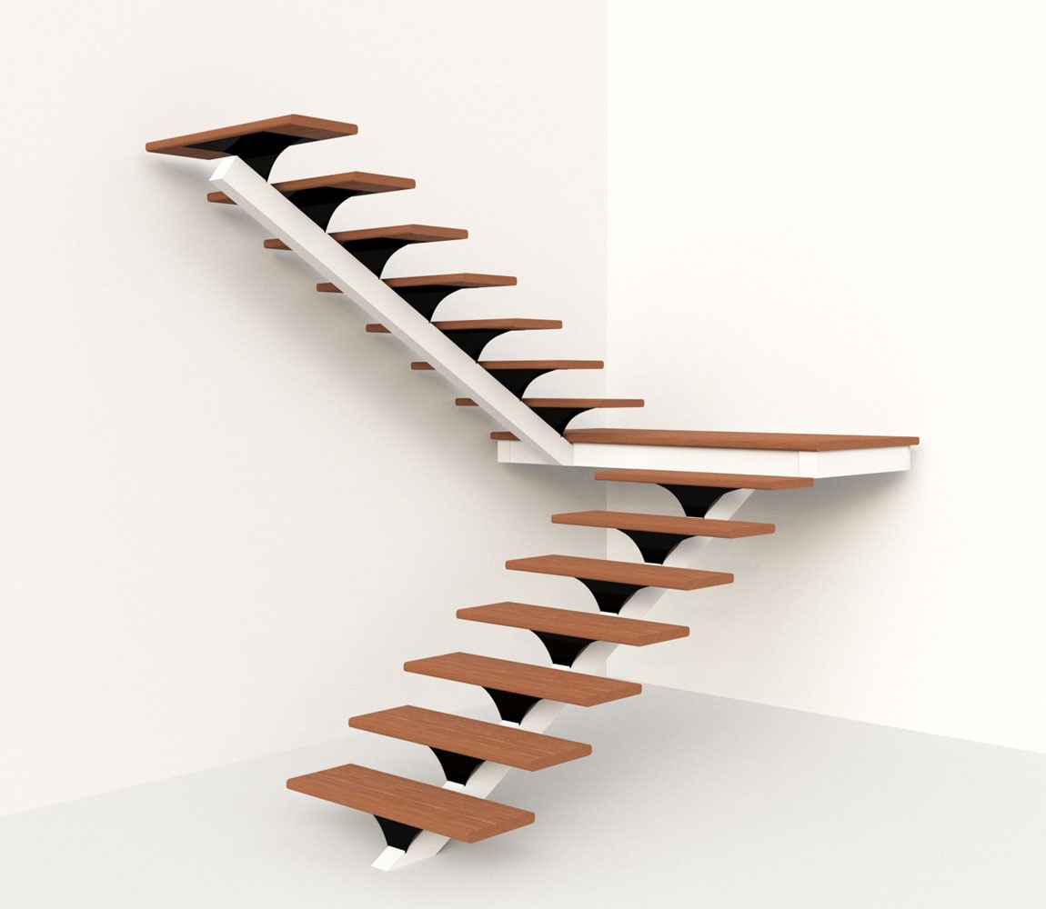 П-образная лестница на одном косоуре с поворотом 180 градусов с площадкой
